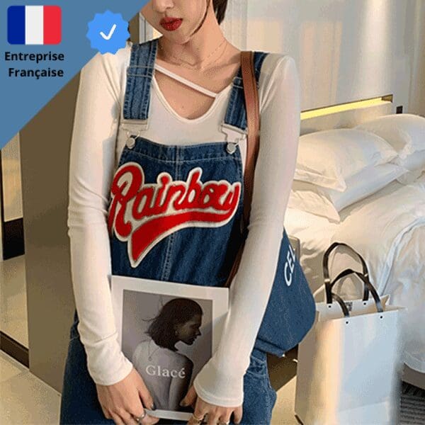 Casual-Straight-Salopette-en-Jean-Rainbow