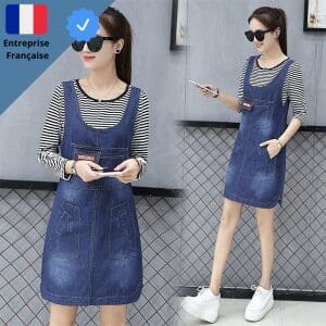 Robe Salopette Courte Jean Bleue Denim