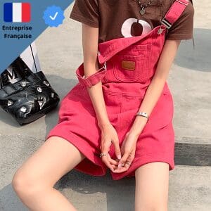 Salopette Courte Rose Bonbon