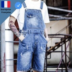 Salopette Denim Bleu Délavé Homme
