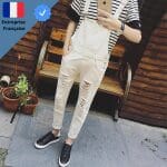 Salopette en Jean Beige Déchirée