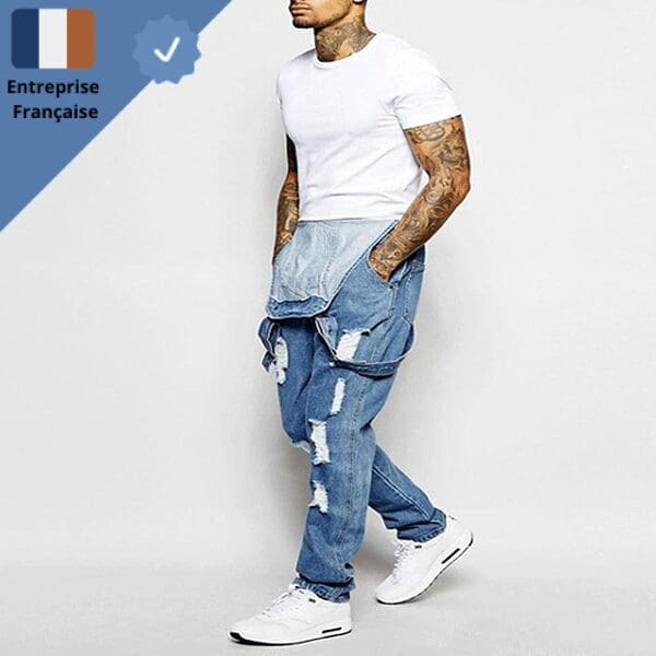 salopette-homme-jean-avec-trou