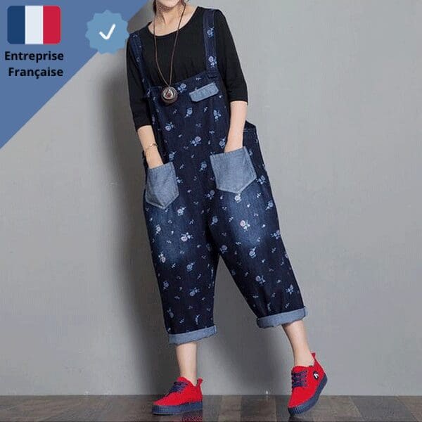 Salopette Jean avec Motif Fleur