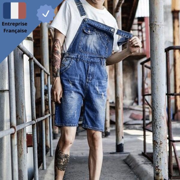 Salopette Jean Bleu Délavé Homme