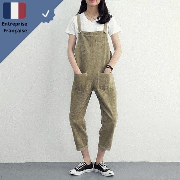 salopette-kaki-en-velours-avec-poche Salopette Kaki en Velours avec Poche