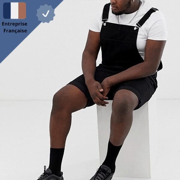 salopette-short-denim-noir Salopette Short Denim Noir