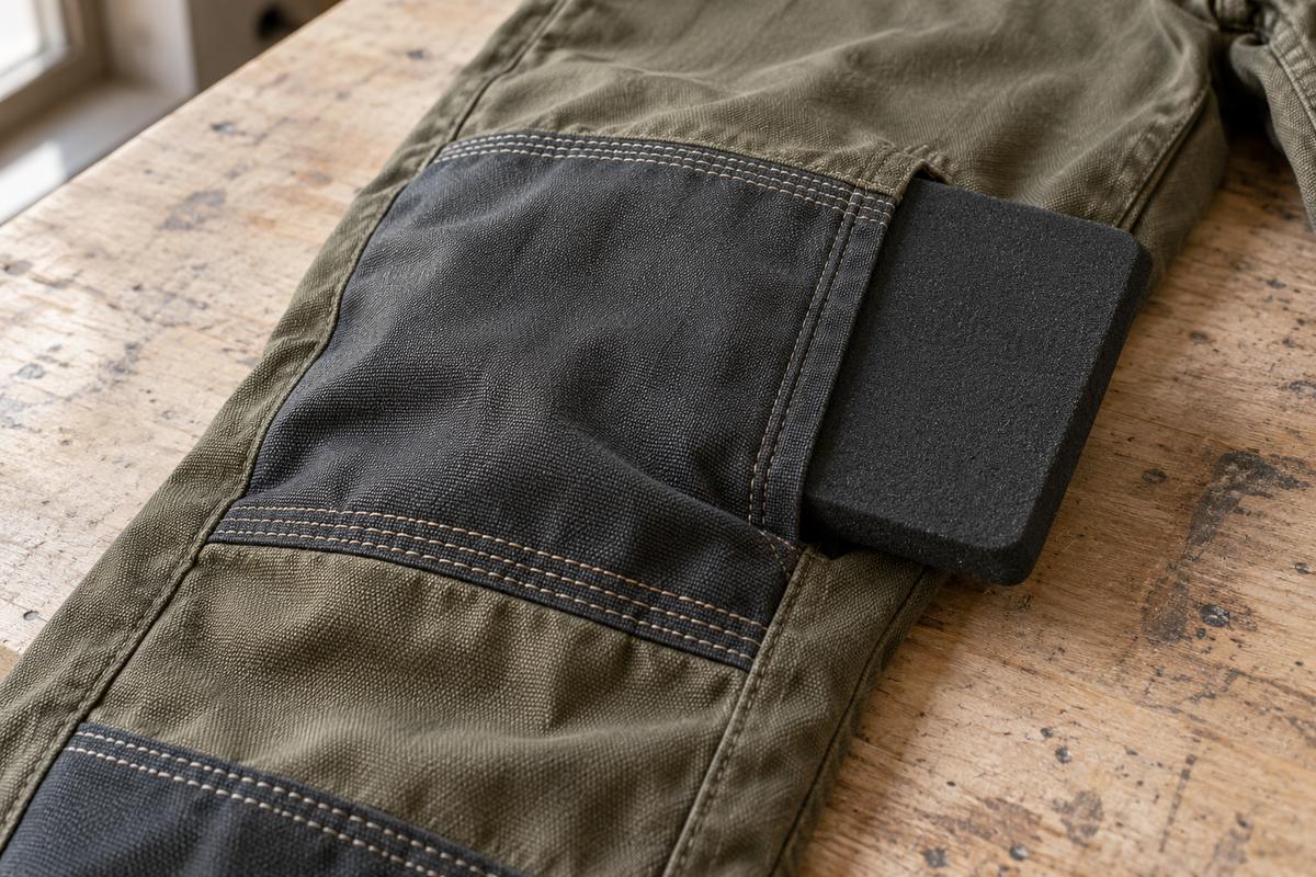 Genou de salopette avec renfort Cordura, triple couture et plaque genouillère